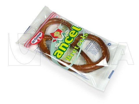 Bretzel packaging in flow pack wrapper