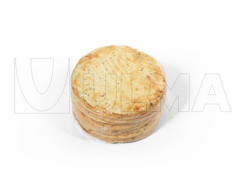 Piles of pies packed and shrinked on PVC film