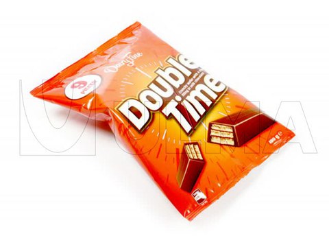 Double Time chocolate and wafer bar packaging in flow pack (hffs)