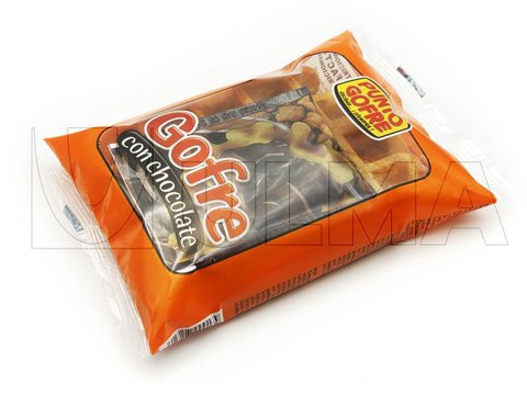 Waffle group packaging in flow pack wrapper