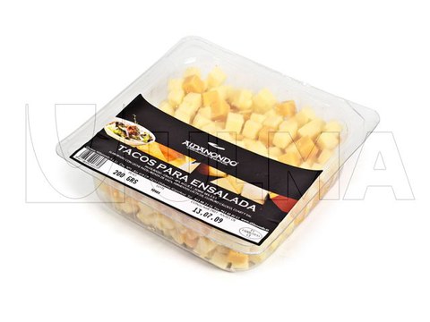 Cheese cubes packaging in thermoforming with modified atmosphere (MAP) and rigid film