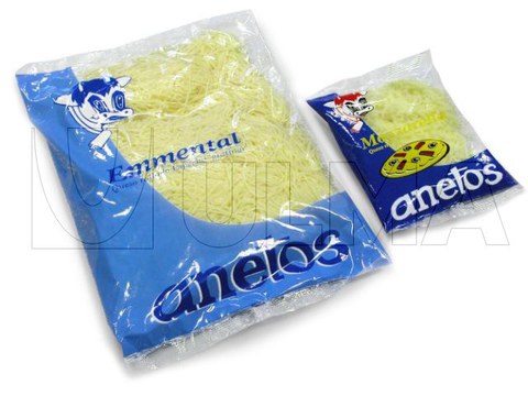Mozzarela sheddred cheese packaging in vertical machine (VFFS) in modified atmosphere (MAP)