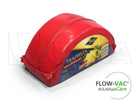 Half cheese packaging in flow pack wrapper (HFFS) in vacuum bag with FLOW VAC system