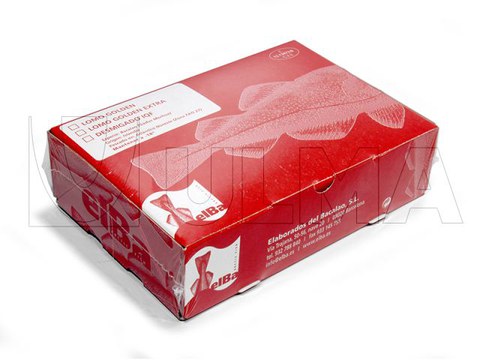 Codfish portions packaging in box with side seal and shrink film
