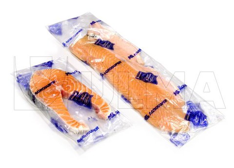 Fresh salmon filets packaging in flow pack wrapper (HFFS)