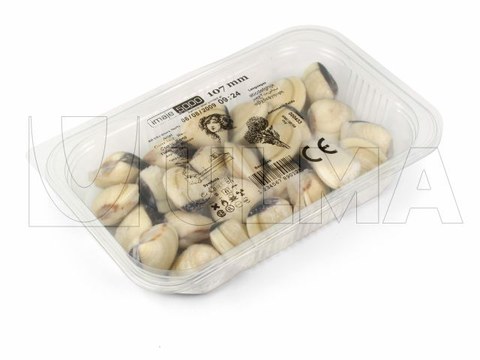 Clam rigid material trays packaging in tray sealing