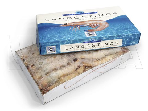 Frozen prawns packaging in box in flow pack (hffs)