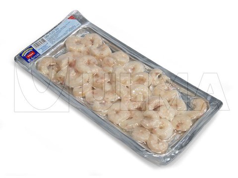 Frozen shrimp packaging in thermoforming in skin pack