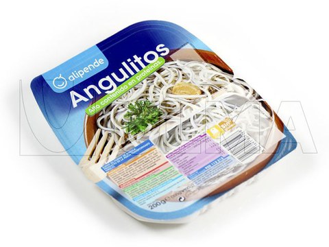 Artificial elver (gulas) packaging in thermoforming with rigid film