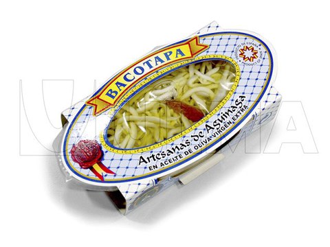 Artificial elver (gulas) with oil packaging in traysealing