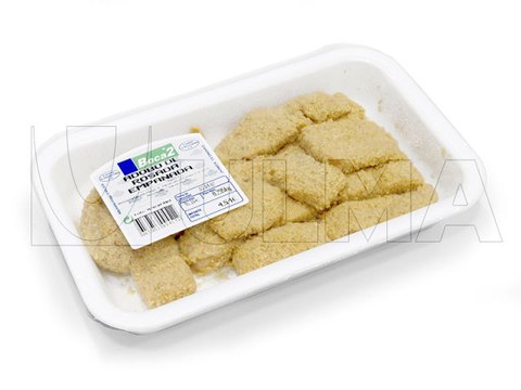 Breaded and marinated fish packaging in traysealing