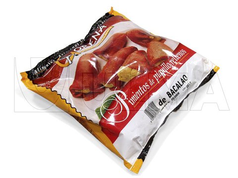 Peppers stuffed with codfish packaging in vertical machine (vffs)