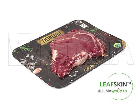 Entrecôte steak packaging in LeafSkin(TM) traysealing sustainable solution