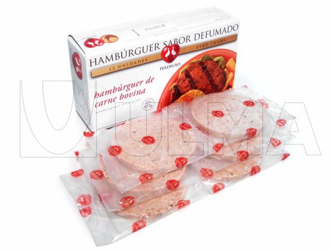 Frozen burger packaging in flow pack wrapper