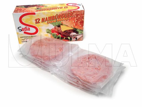 Frozen burger packaging in flow pack wrapper