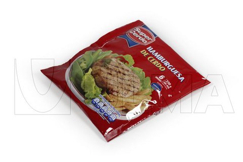 Frozen hamburgers packaging in VFFS machine in Laminated film.