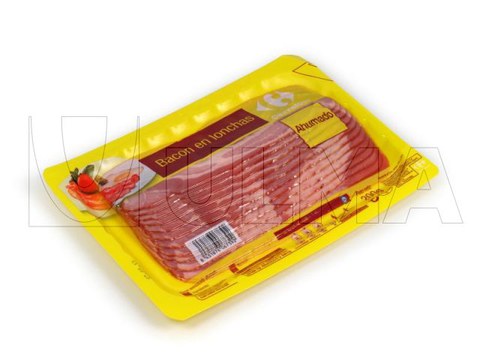 Bacon skin packaging in thermoforming in rigid film