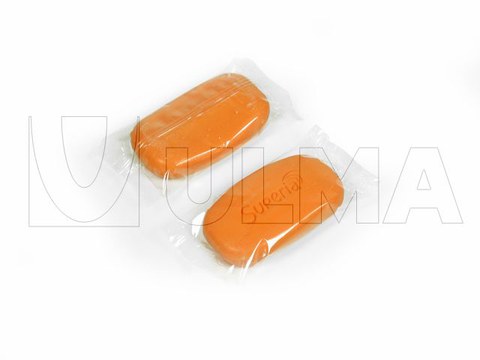 Soap packaging in flow pack wrapper