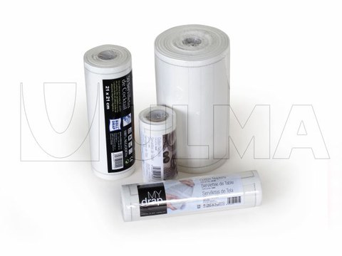 Packaging of individual roll linen tablecloths with polyolefin shrink film