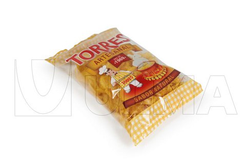 Snacks packaging in VFFS machine in MAP in BOPP or Laminated film.