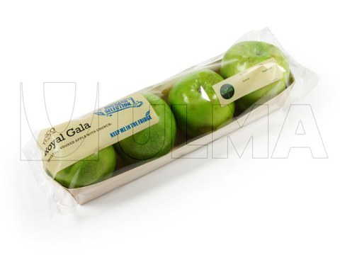 Apples packaging in cardboard tray in flow pack wrapper (hffs)