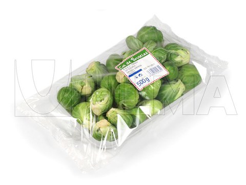 Brussels sprouts tray packaging in flow pack (hffs)