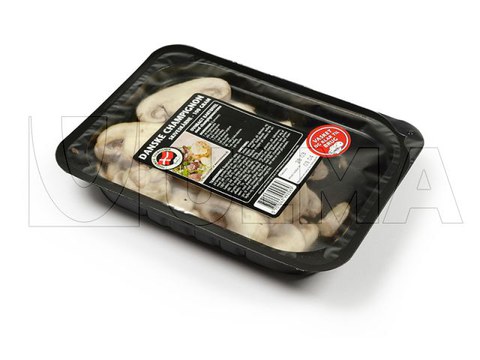 Sliced mushrooms packaging in thermoforming