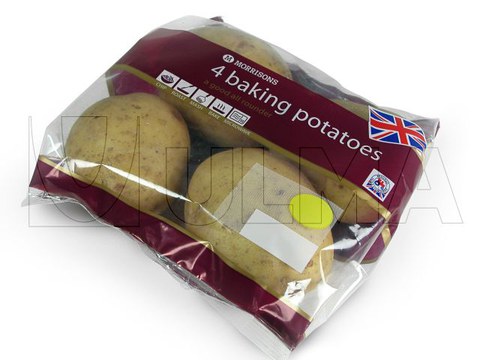 4 potatoes packaging in gusseted pack with laminated film.