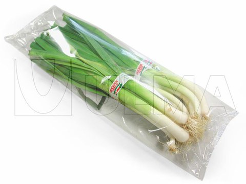 Bunch of leeks packaging in flow pack wrapper (HFFS)