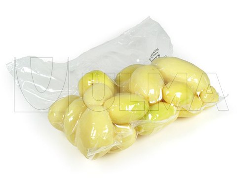 Peeled potatoes vacuum packaging in vertical (vffs)