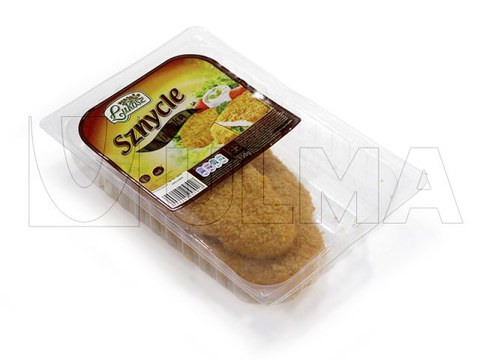 Breaded steak in thermoforming with rigid film
