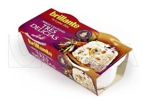 Cooked three delights rice in traysealing with modified atmosphere (MAP)