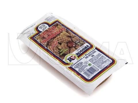 Cooked food vacuum packaging in thermoforming in flexible film