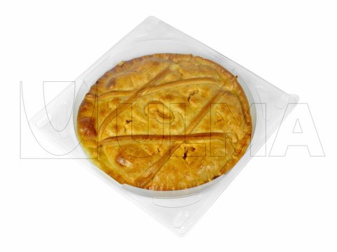 Refrigerated pie rigid material trays MAP packaging in tray sealing